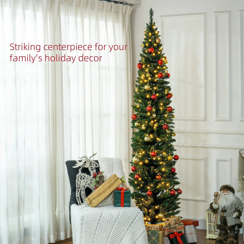 HOMCOM 8' Tall Pre-Lit Slim Noble Fir Artificial Christmas Tree by HouseOfZazla