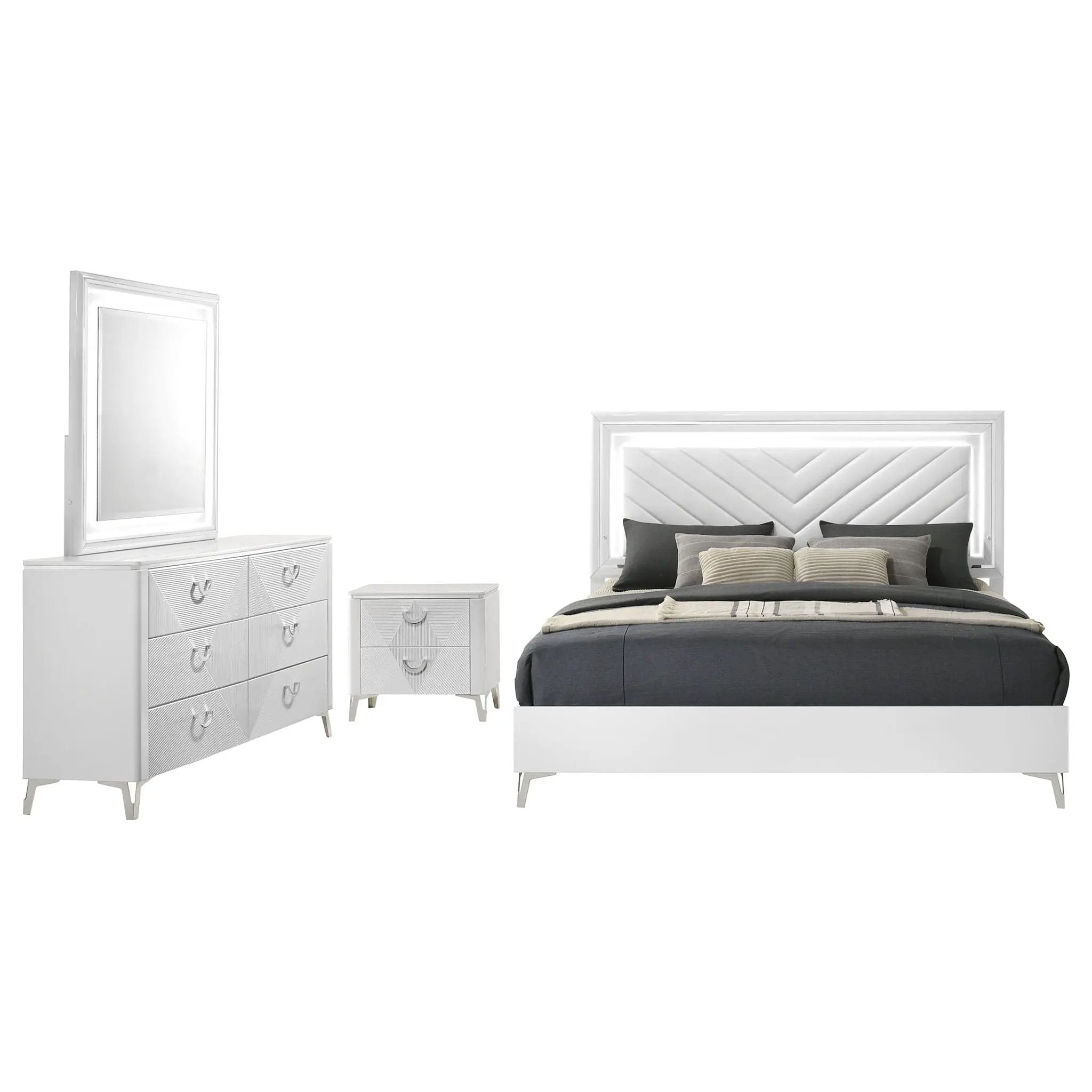 Cassia 4-piece Queen LED Bedroom Set White High Gloss by Unique Piece Furniture