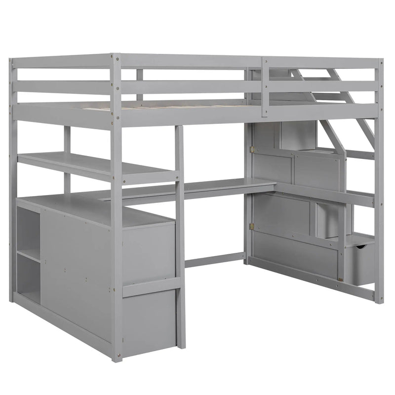 Loft Bed With Desk, Shelves, 2 Drawers, Storage Staircase by Unique Piece Furniture