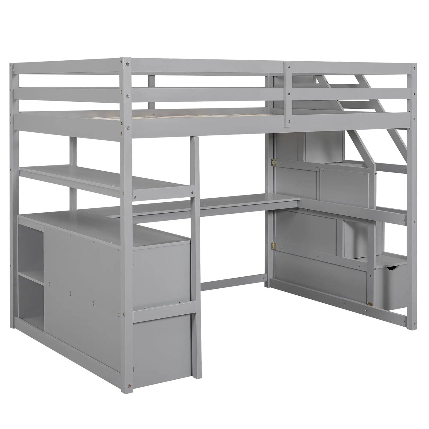Loft Bed With Desk, Shelves, 2 Drawers, Storage Staircase by HouseOfZazla