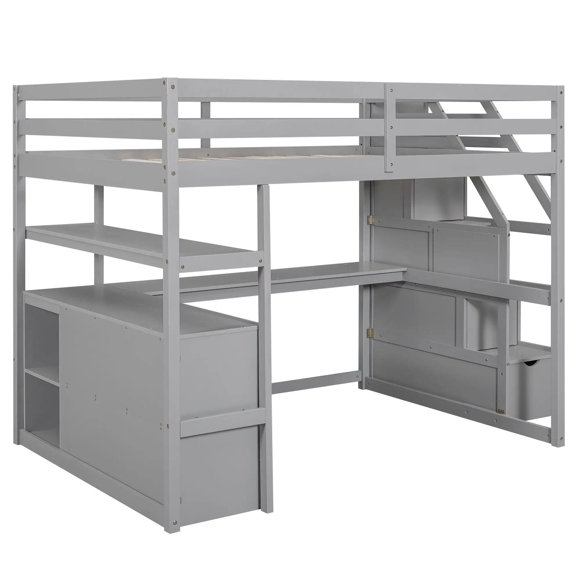 Loft Bed With Desk, Shelves, 2 Drawers, Storage Staircase by HouseOfZazla