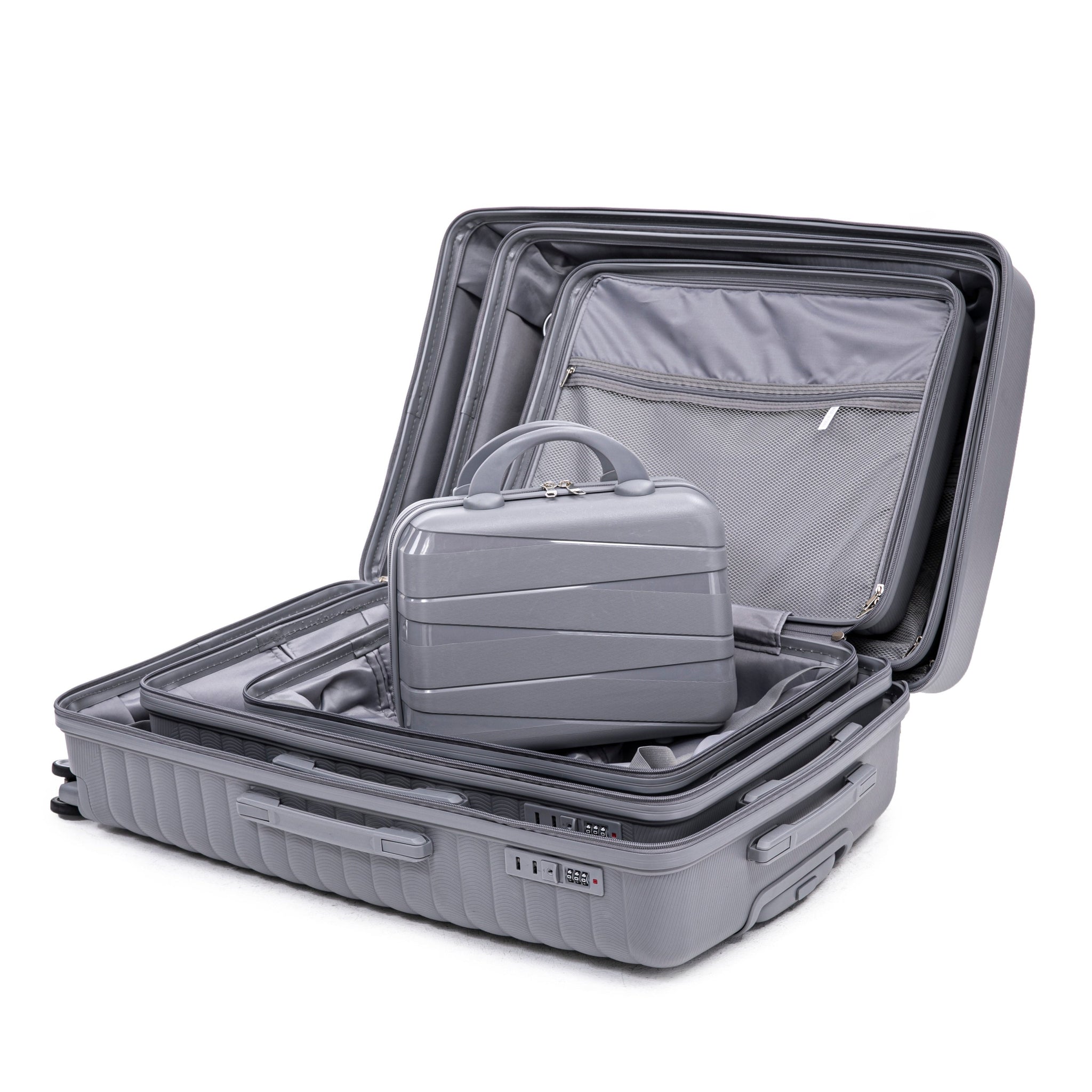 4-Piece PP Spinner Wheel Luggage Set with Cosmetic Case, Light Gray by HouseOfZazla