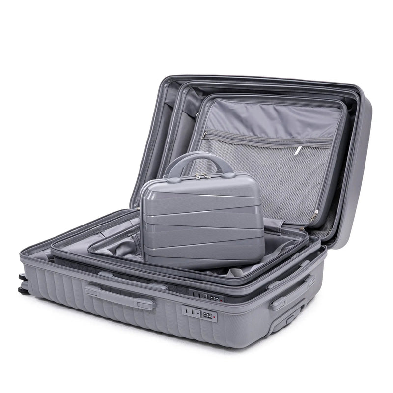4-Piece PP Spinner Wheel Luggage Set with Cosmetic Case, Light Gray by HouseOfZazla