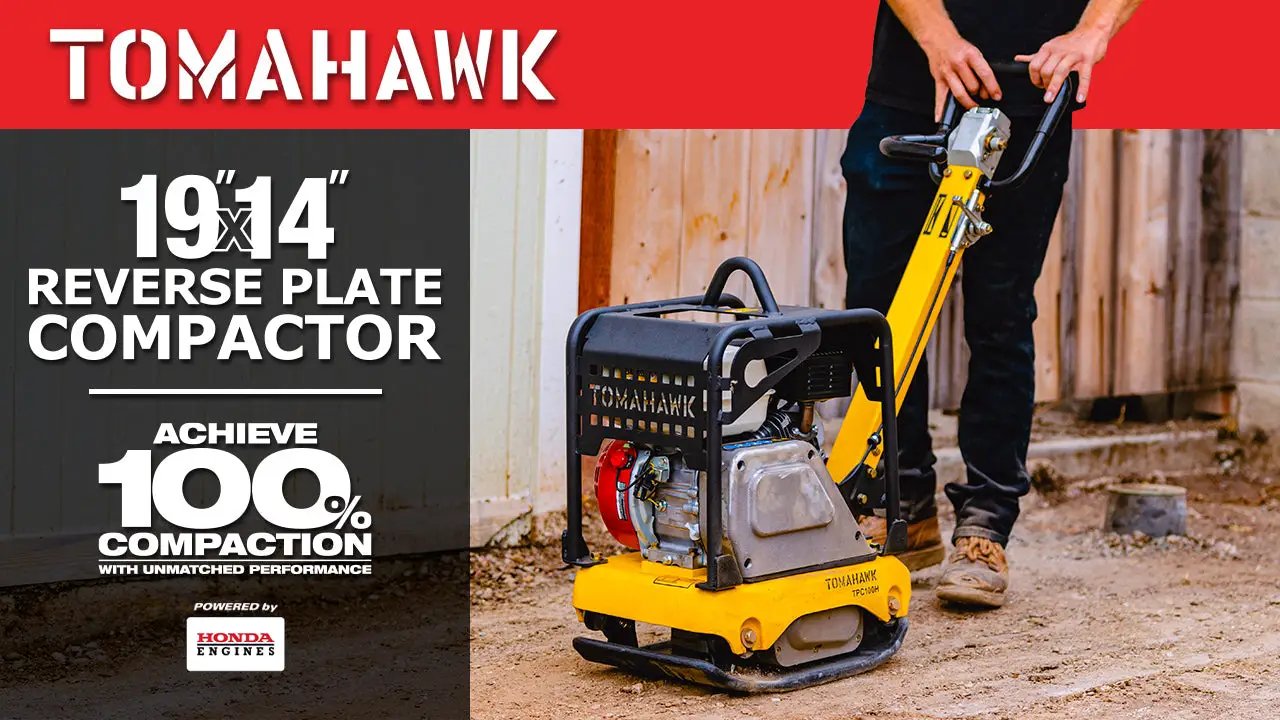 5.5 HP Honda Reverse Plate Compactor 19x14 Plate for Asphalt, Aggregate, Cohesive Soil Compaction by Tomahawk Power