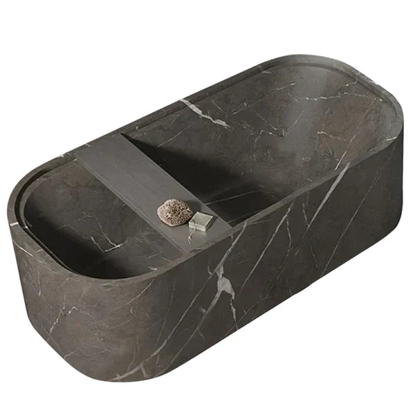 Alexandrette Black Marble Bathtub with Wine Tray Honed/Matte (W)32" (L)72" (H)20 by GobekDesign