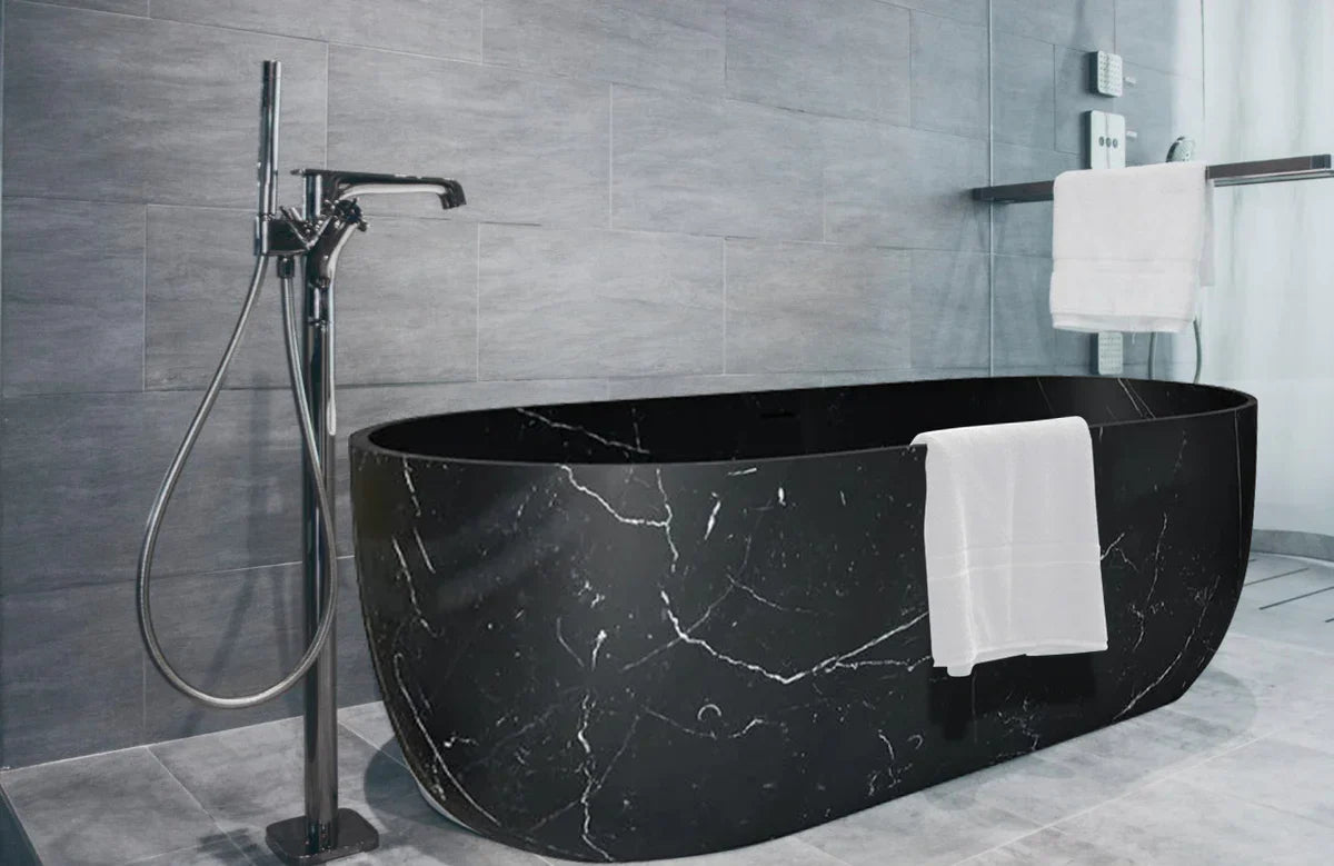 Alexandrette Black Marble Bathtub Hand-carved from Solid Marble Block (W)32" (L)72" (H)20" by GobekDesign