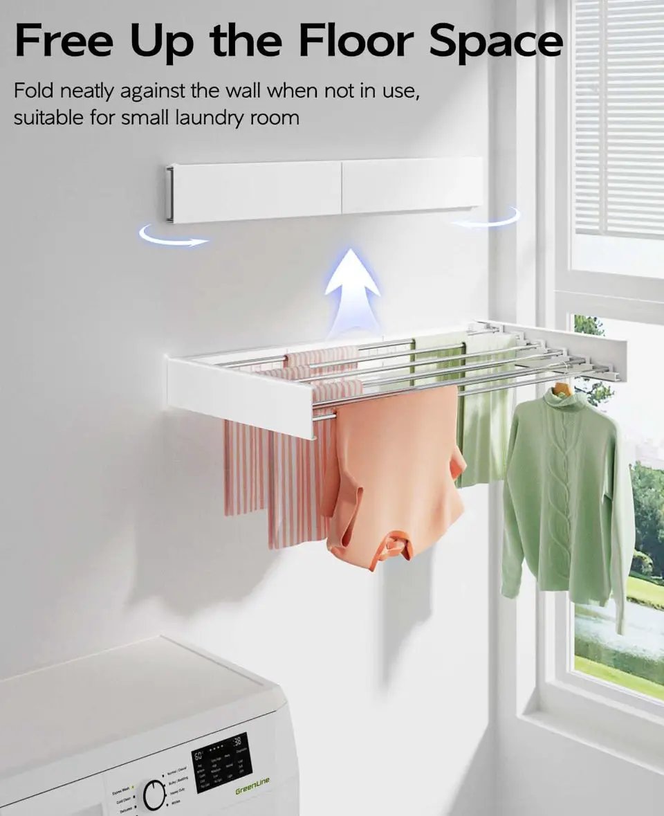 Vikaqi Wall Mounted Clothes Drying Rack 40 inches, Foldable Wall Mount Laundry Drying Rack Folding Indoor, Drying Rack Clothing Collapsible, Towel Dry by Selzalot