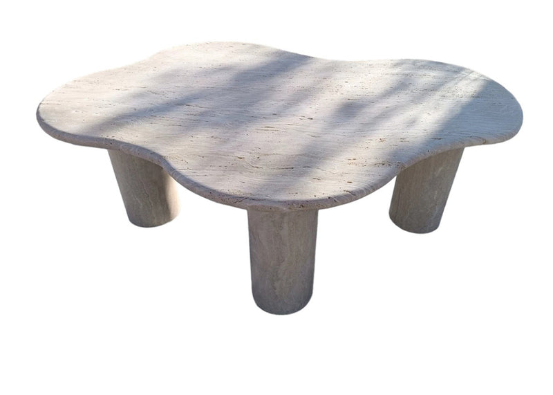 Troia Light Travertine Special Designer Coffee Table Round Shape Legs (W)35" (L)50" (H)18" by GobekDesign