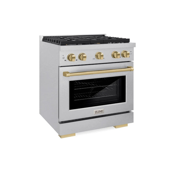 ZLINE 30"Paramount Dual Fuel Range DuraSnow® Champagne Bronze SDRSZ-30-CB