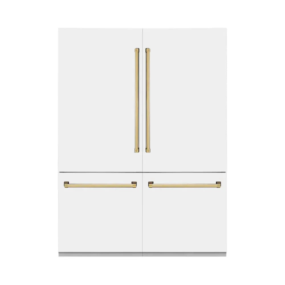 ZLINE 60" Autograph Edition French Door Refrigerator, Internal Water, Ice Dispenser, White Matte, Champagne Bronze Accents RBIVZ-WM-60-CB by Farmhouse Kitchen and Bath