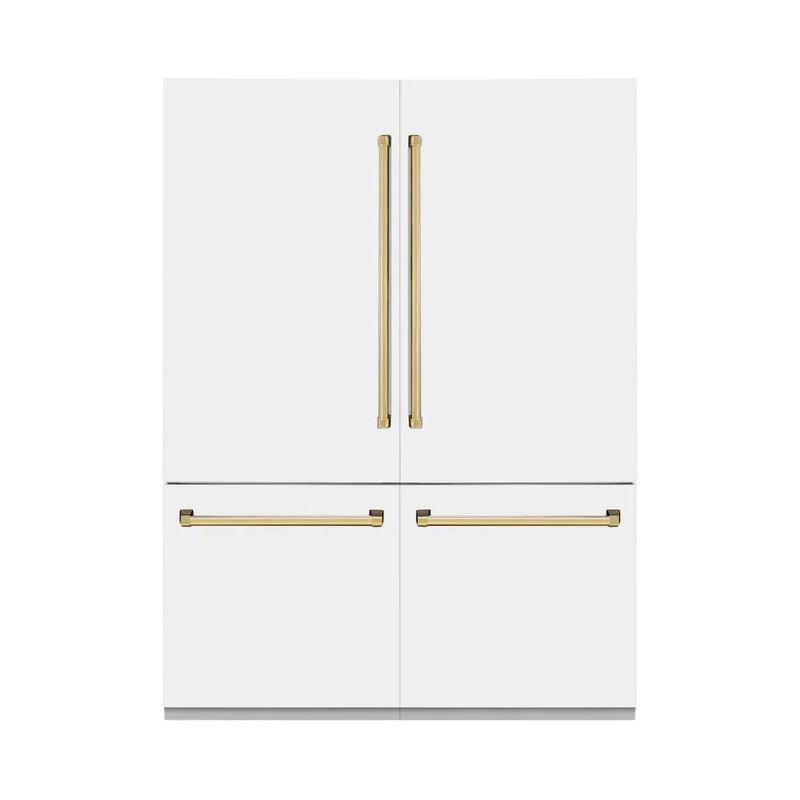 ZLINE 60" Autograph Edition French Door Refrigerator, Internal Water, Ice Dispenser, White Matte, Champagne Bronze Accents RBIVZ-WM-60-CB by Farmhouse Kitchen and Bath
