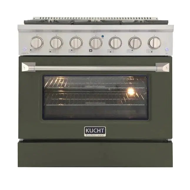 Kucht 36" Propane Range, in Stainless Steel, Olive Green Door, KNG361/LP-OG by Farmhouse Kitchen and Bath