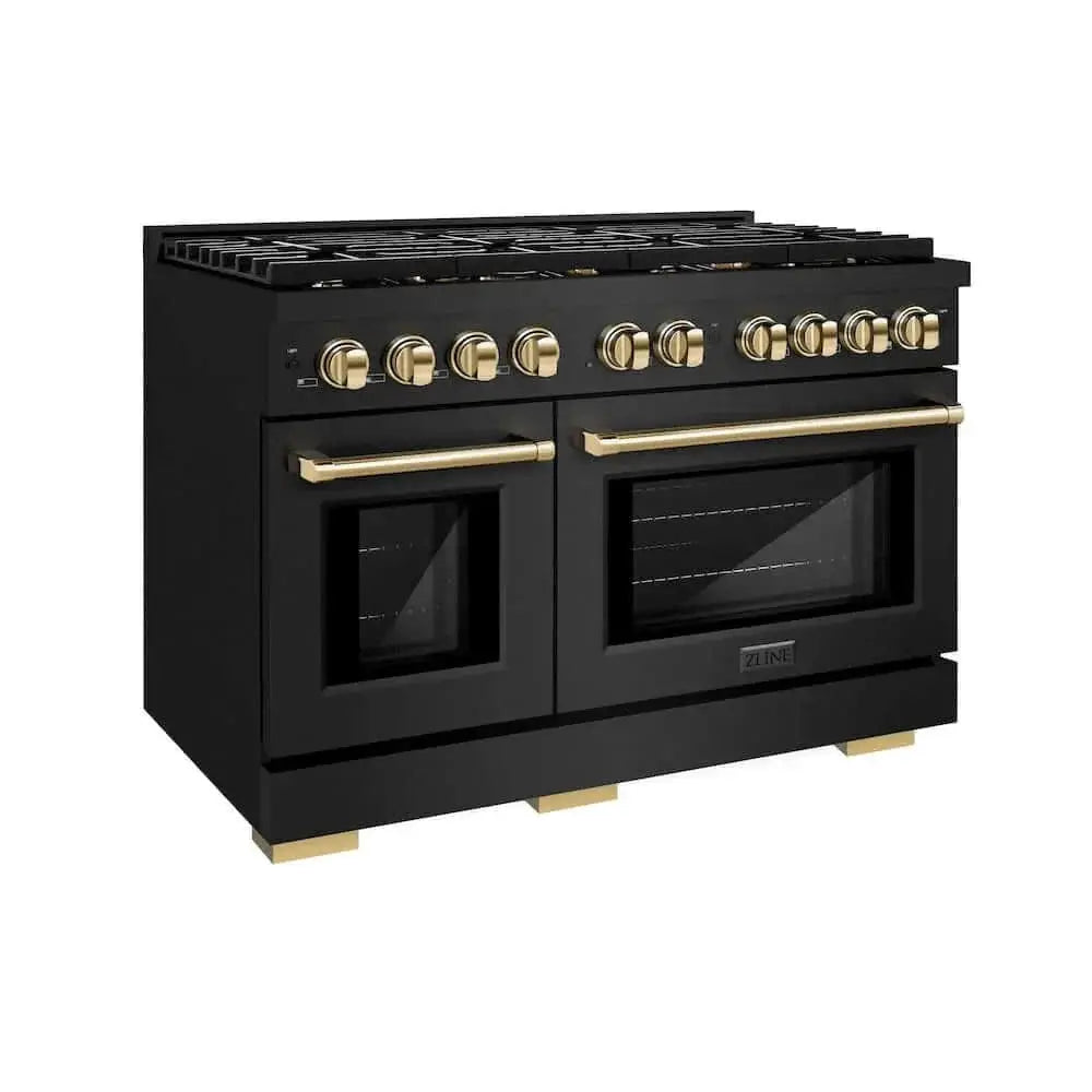 ZLINE 48"Gas Range, Convection Gas Oven, Black, Gold,SGRBZ-48-G by Farmhouse Kitchen and Bath