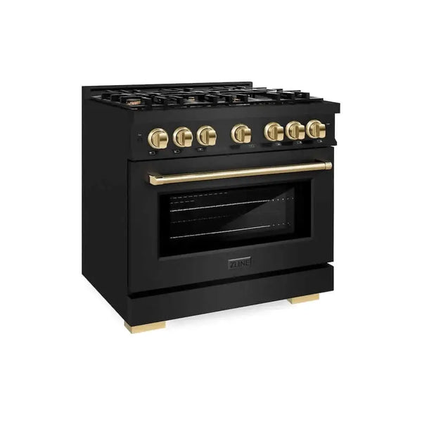 ZLINE 36" Select Gas Range Convection Gas Oven Black Stainless Steel Gold HGRBZ-36-G