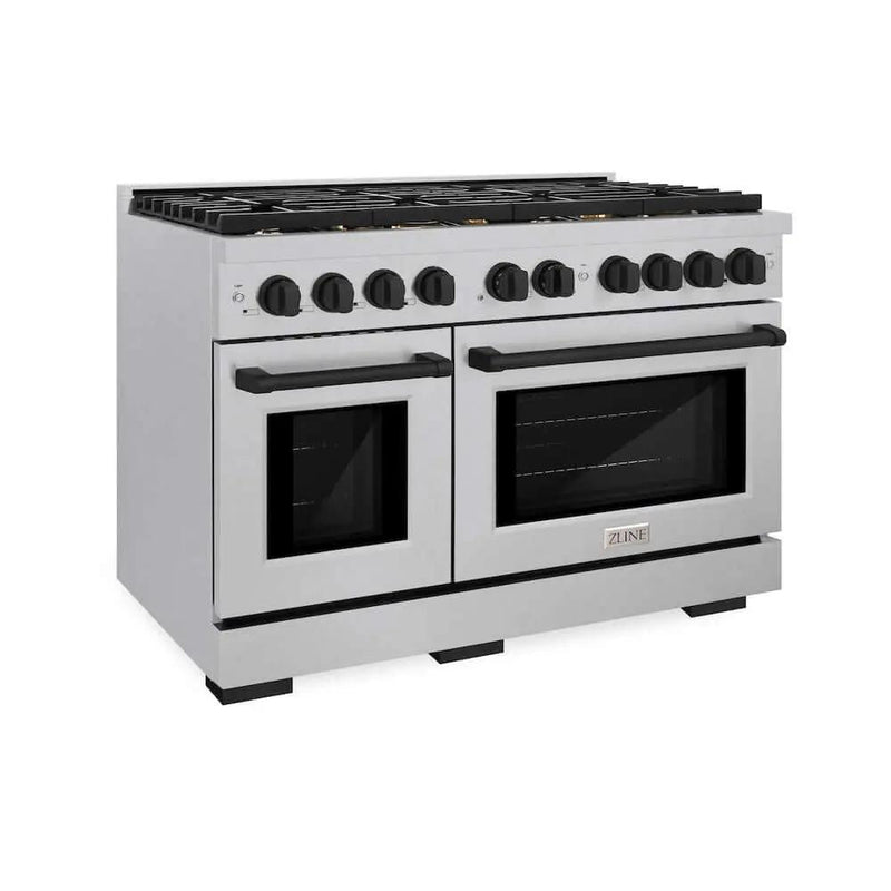 ZLINE 48"Gas Range, Convection Gas Oven, DuraSnow® Matte Black, SGRSZ-48-MB by Farmhouse Kitchen and Bath