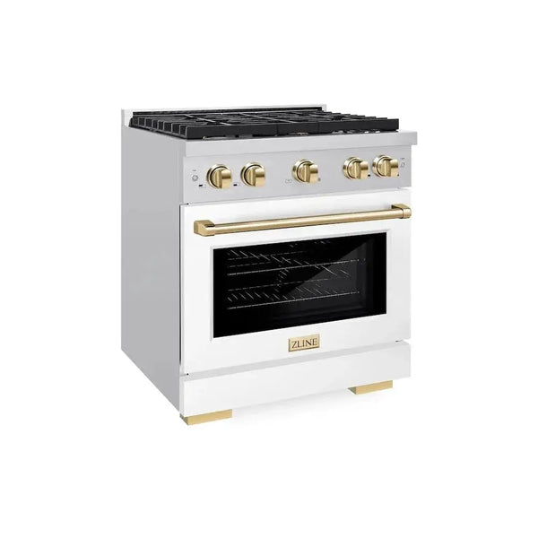 ZLINE 30"Paramount Dual Fuel Range White Matte Gold SDRZ-WM-30-G