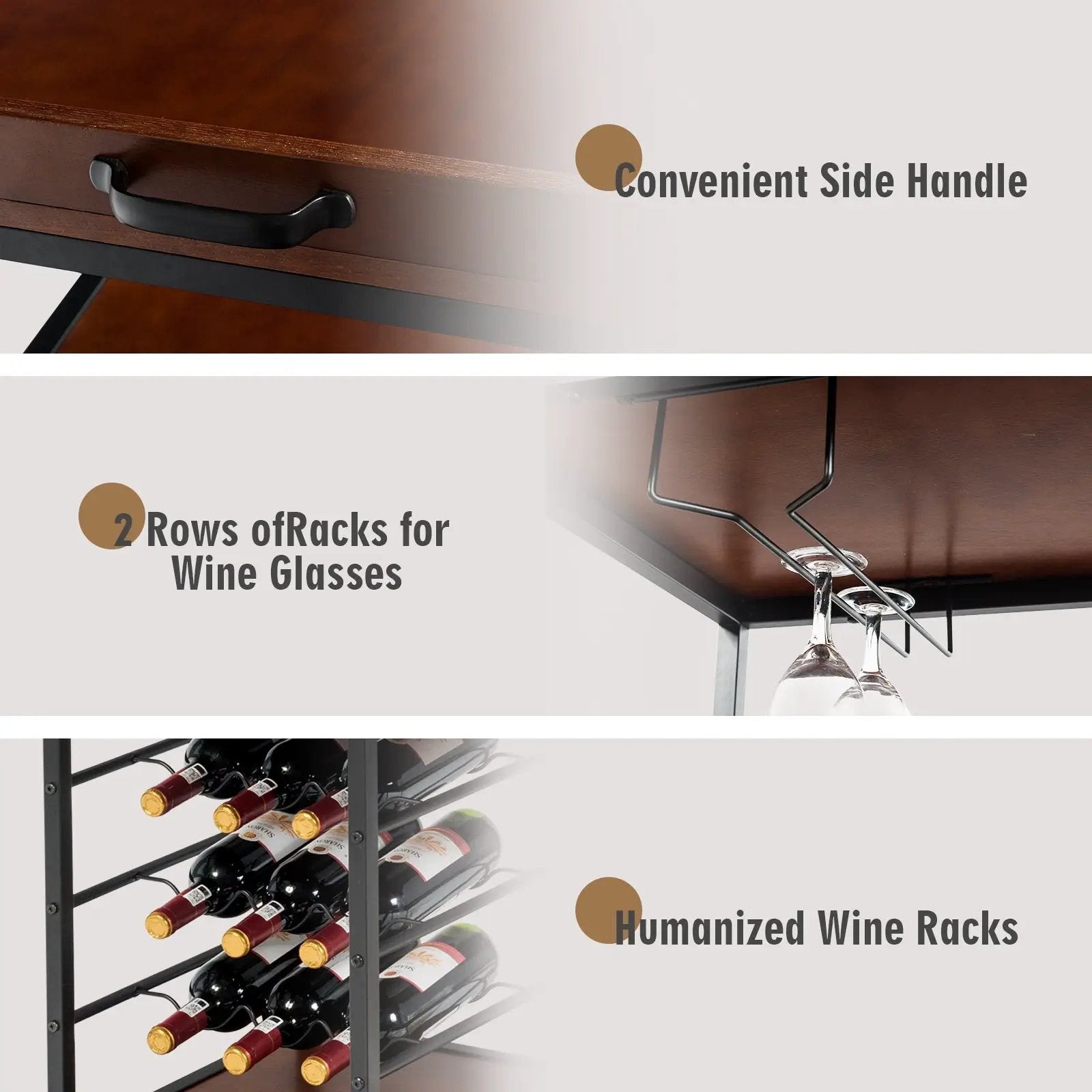 3 Tiers Storage Bar Serving Cart with Wine Rack by DirectDeals