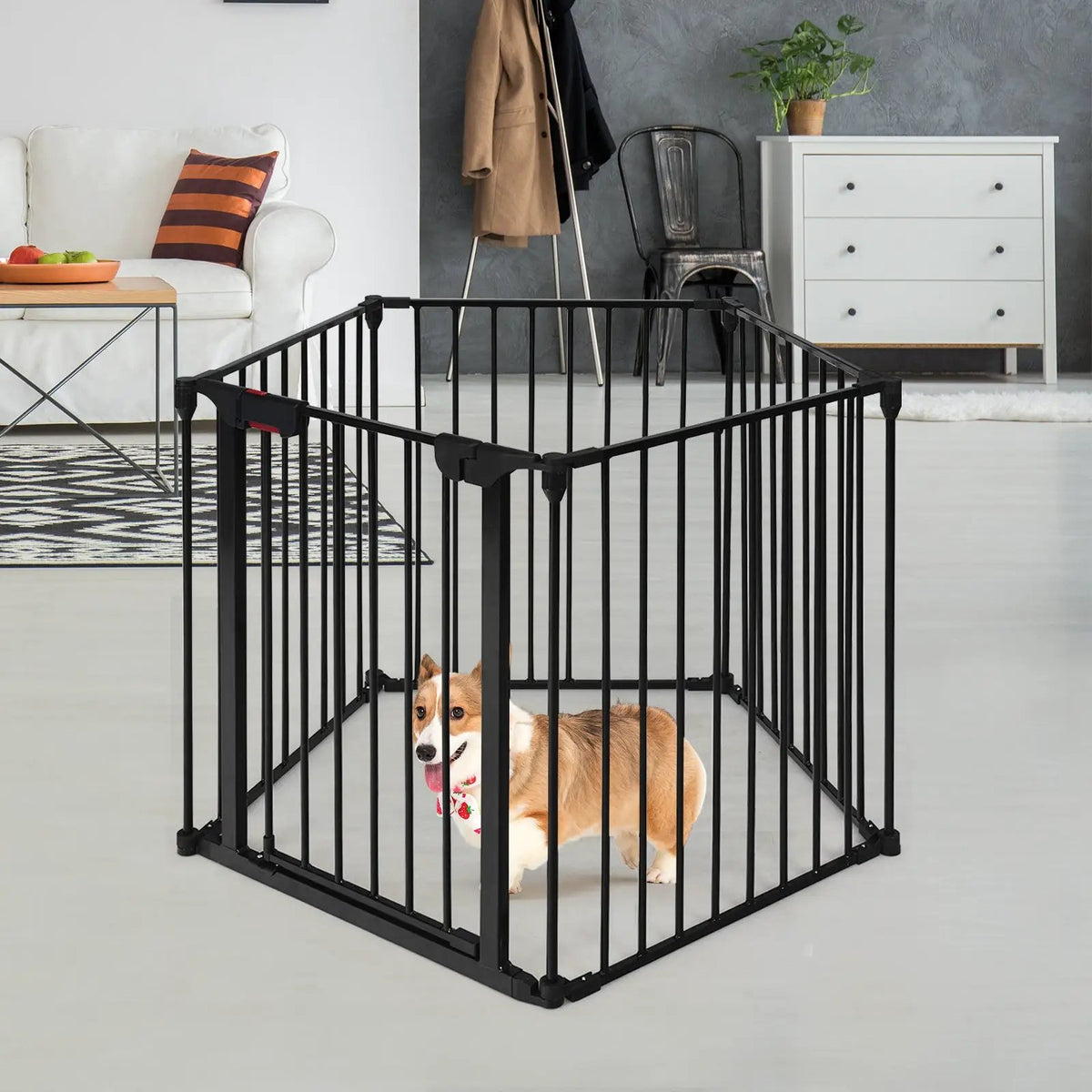 115 Inch Length 5 Panel Adjustable Wide Fireplace Fence by DirectDeals