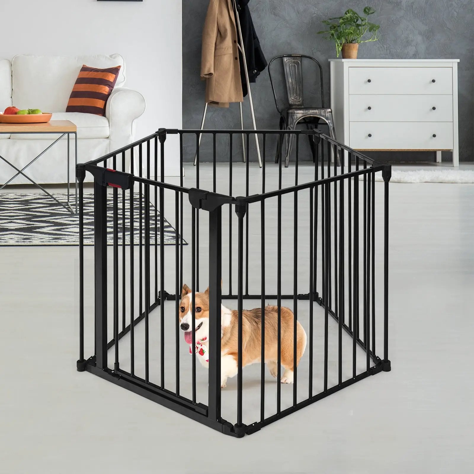 115 Inch Length 5 Panel Adjustable Wide Fireplace Fence by DirectDeals