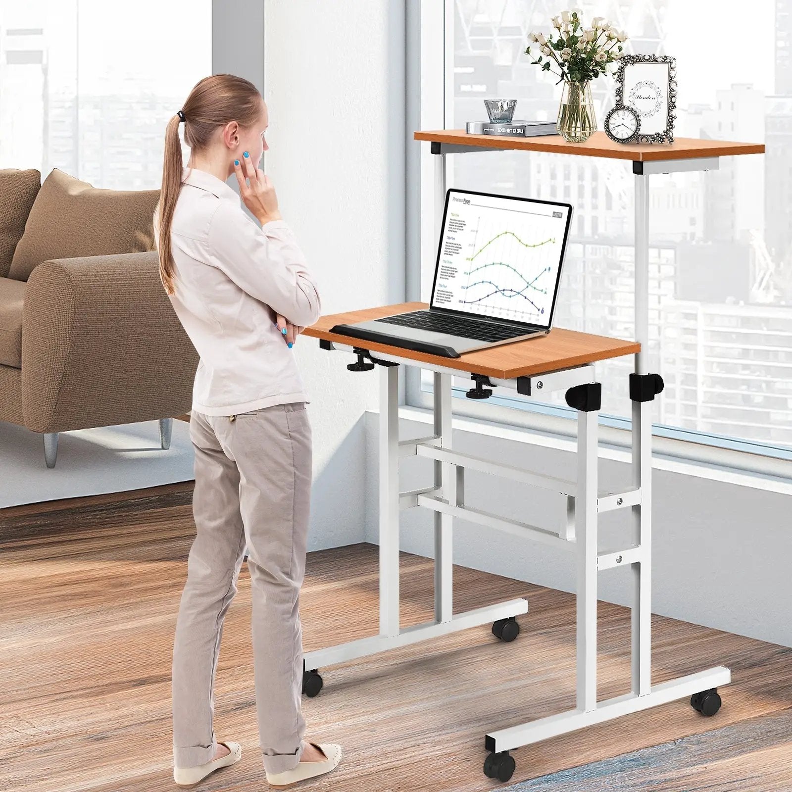 2 in 1 Height Adjustable Sit Standing Computer Desk by DirectDeals