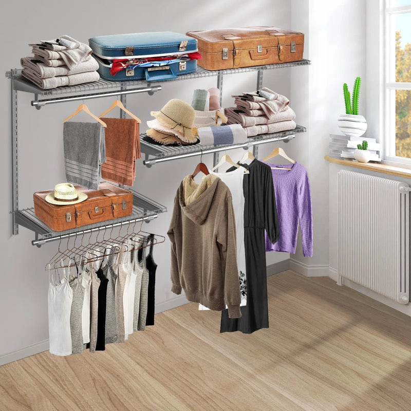 Custom Closet Organizer Kit 3 to 5 Feet Wall-Mounted Closet System with Hang Rod by DirectDeals