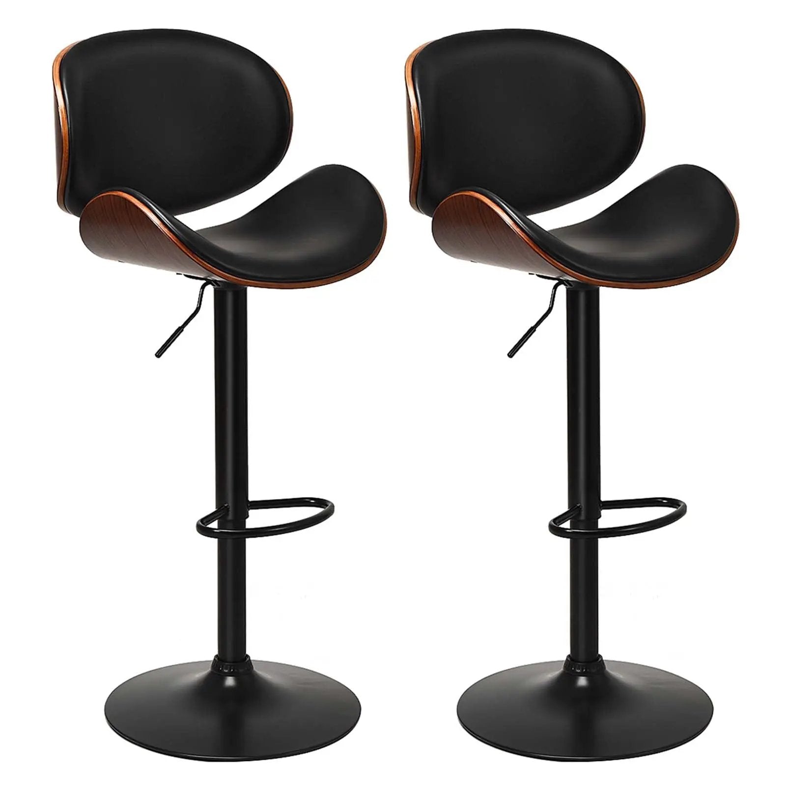 Set of 2 Adjustable Swivel PU Leather Bar Stools with Curved Footrest by DirectDeals