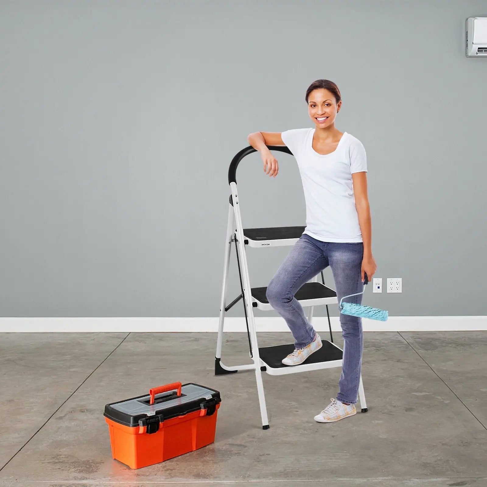 Heavy Duty Industrial Lightweight Folding Stool 3 Step Ladder by DirectDeals