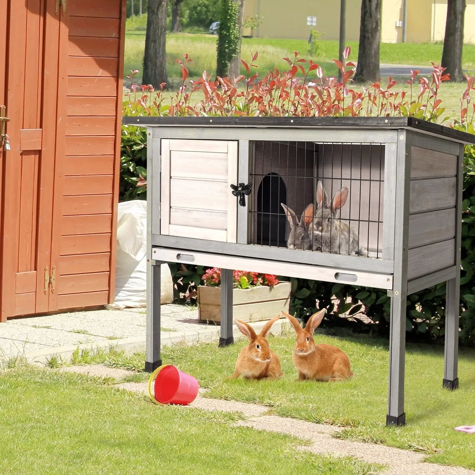 Small Elevated Rabbit Hutch with Hinged Asphalt Roof and Removable Tray by DirectDeals