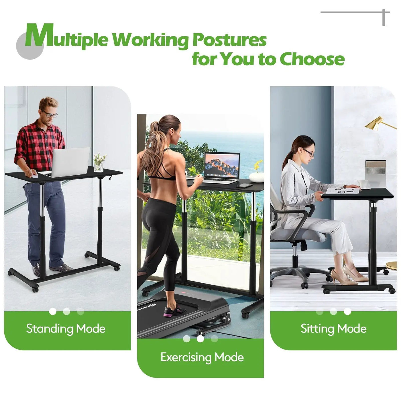 Height Adjustable Computer Desk Sit to Stand Rolling by DirectDeals
