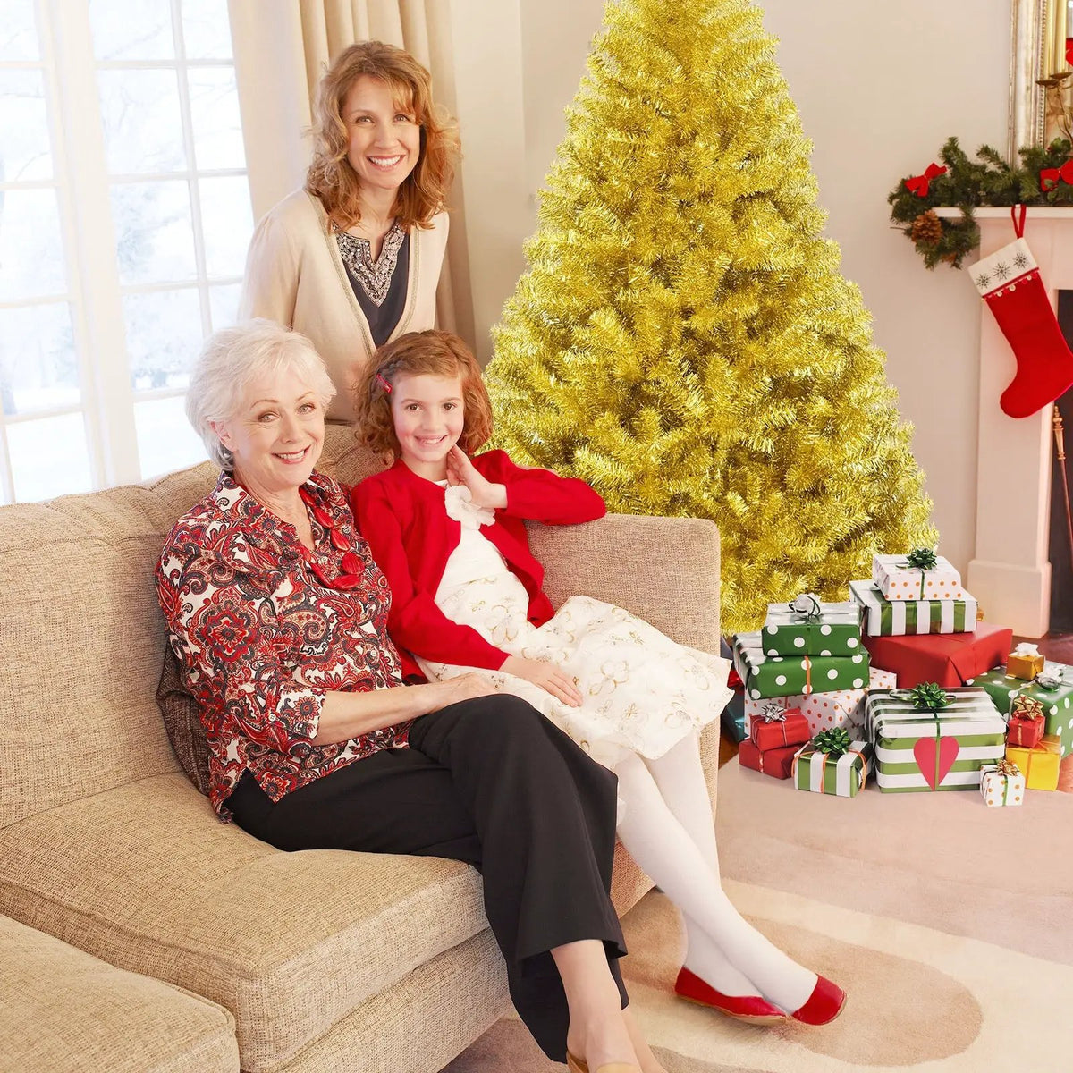 6/7.5 Feet Artificial Tinsel Christmas Tree Hinged with Foldable Stand by DirectDeals