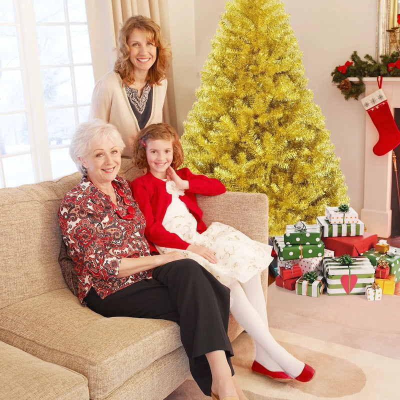 6/7.5 Feet Artificial Tinsel Christmas Tree Hinged with Foldable Stand by DirectDeals