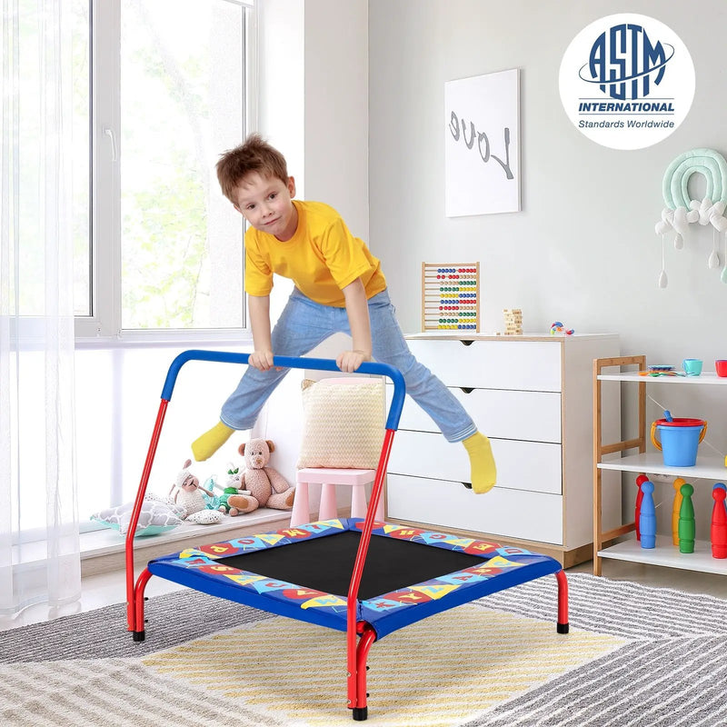 36 Inch Kids Indoor Outdoor Square Trampoline with Foamed Handrail-Blue by DirectDeals