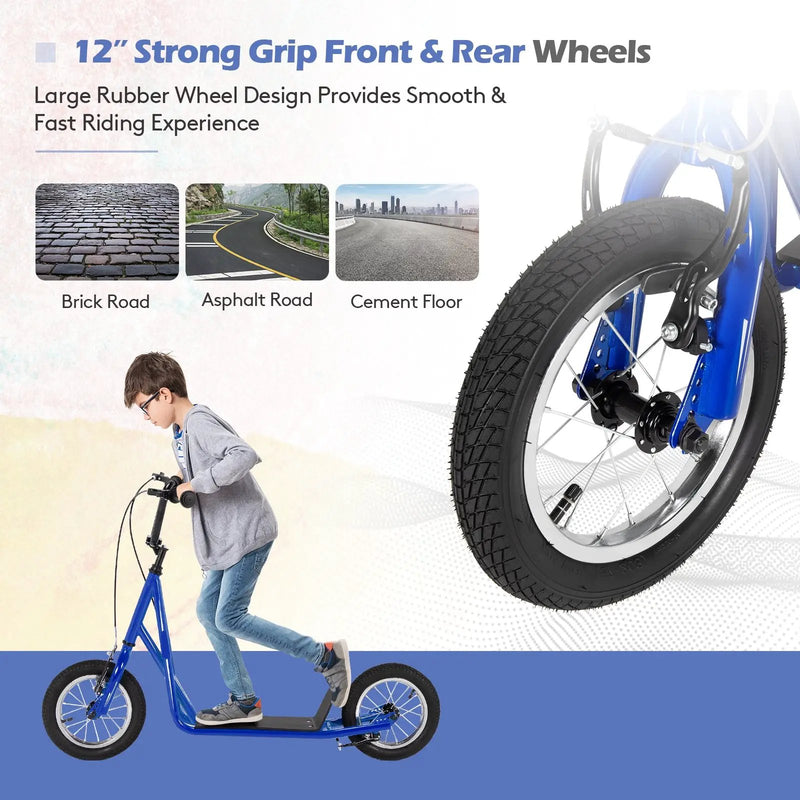 Height Adjustable Kid Kick Scooter with 12 Inch Air Filled Wheel by DirectDeals