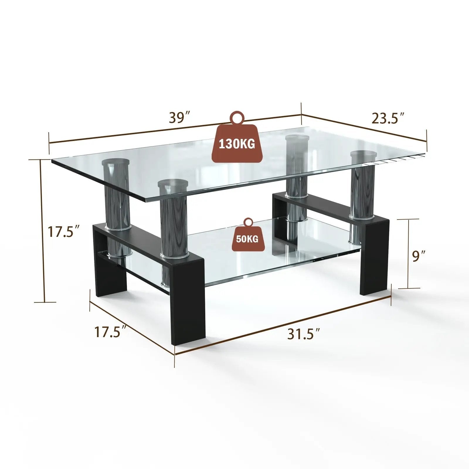 Rectangle Glass Coffee Table with Metal Legs for Living Room by DirectDeals