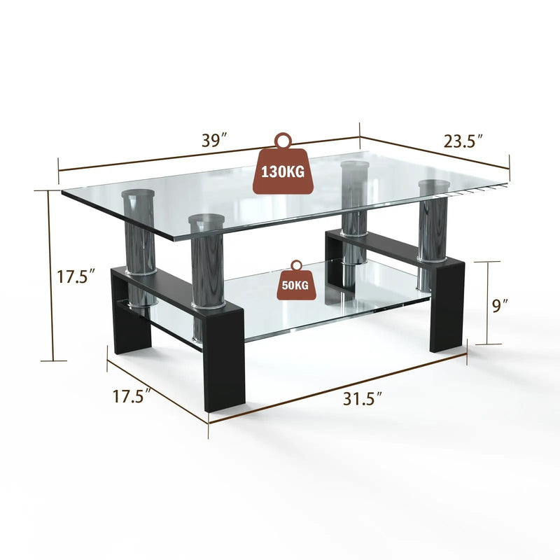 Rectangle Glass Coffee Table with Metal Legs for Living Room by DirectDeals