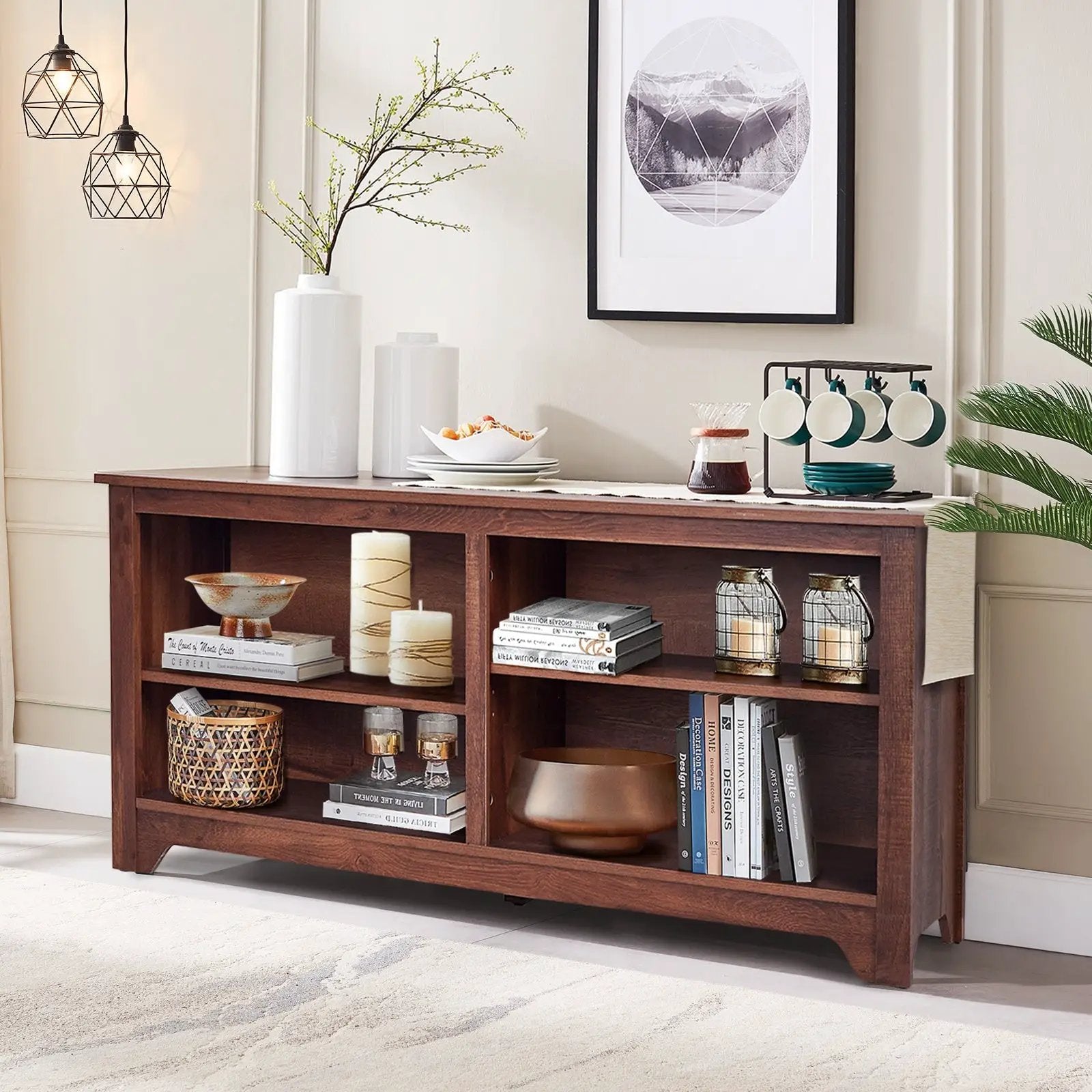 58 Inch Wood TV Stand for TVs up to 65 Inches with 4 Open Storage Shelves by DirectDeals