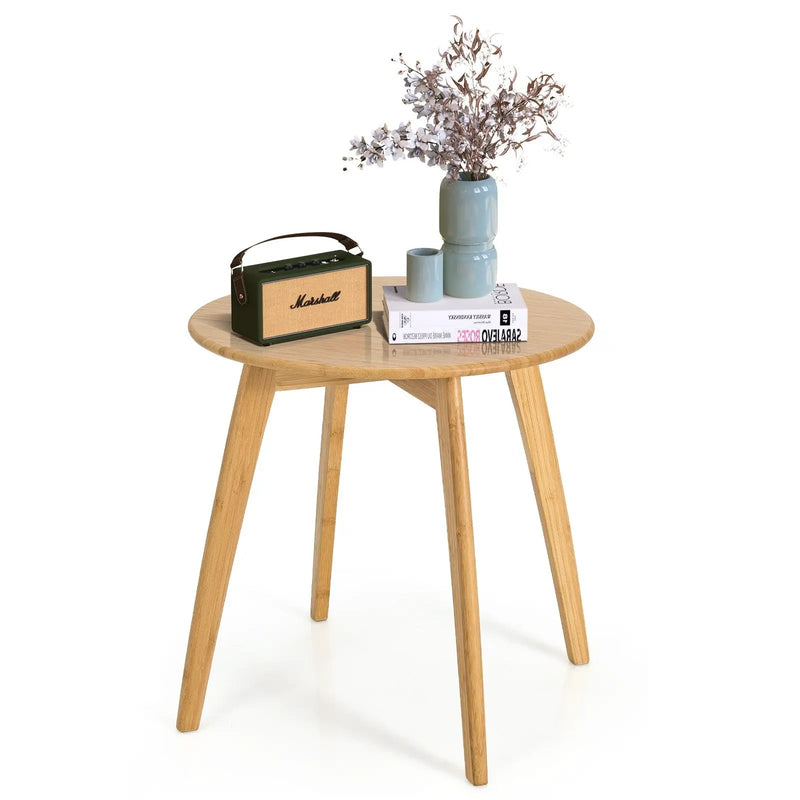 Natural Modern Stylish Bamboo Round End Table with 20 Inch Round Tabletop-Natural by DirectDeals