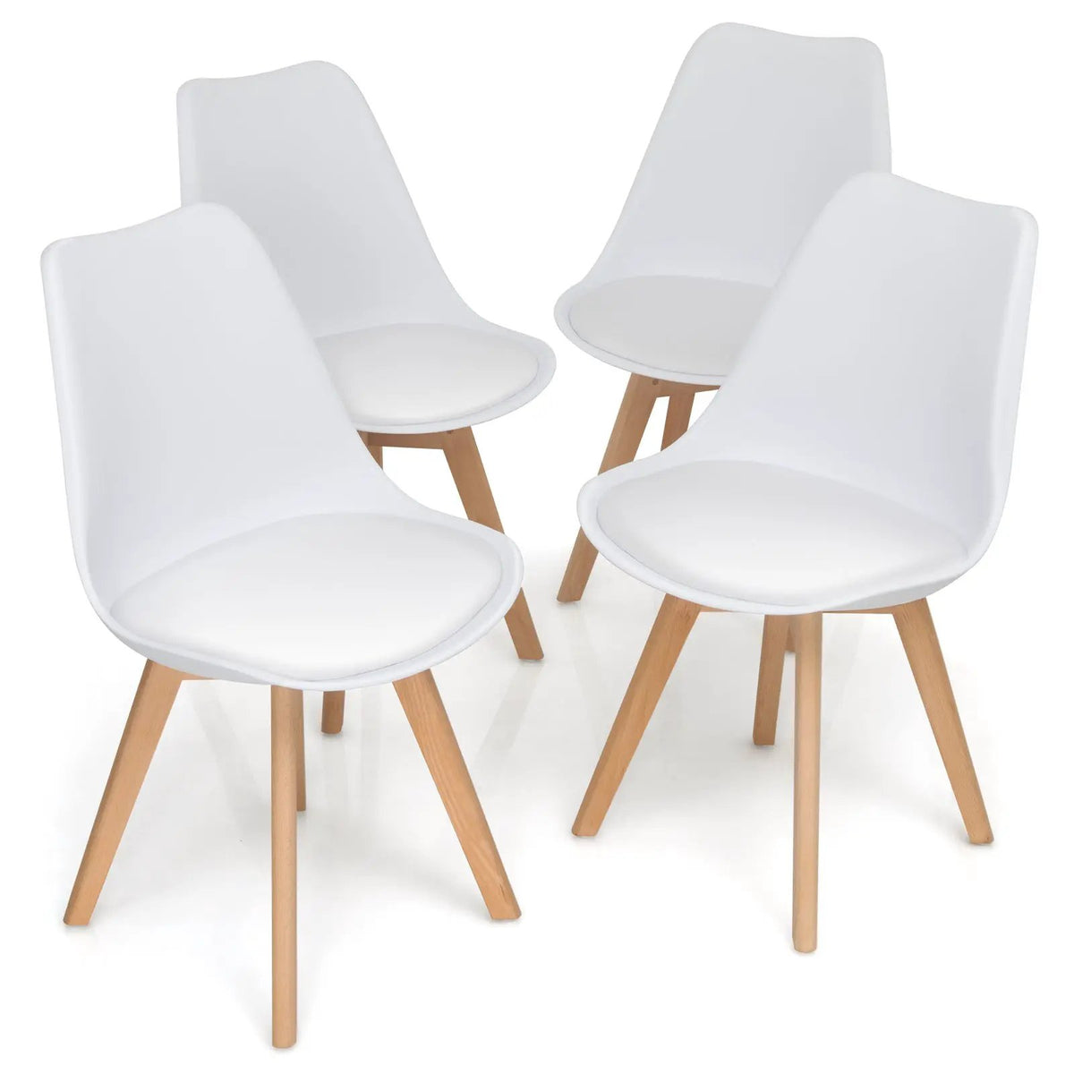 Set of 4 Dining Chairs Mid-Century Modern Shell PU Seat with Wooden Legs by DirectDeals