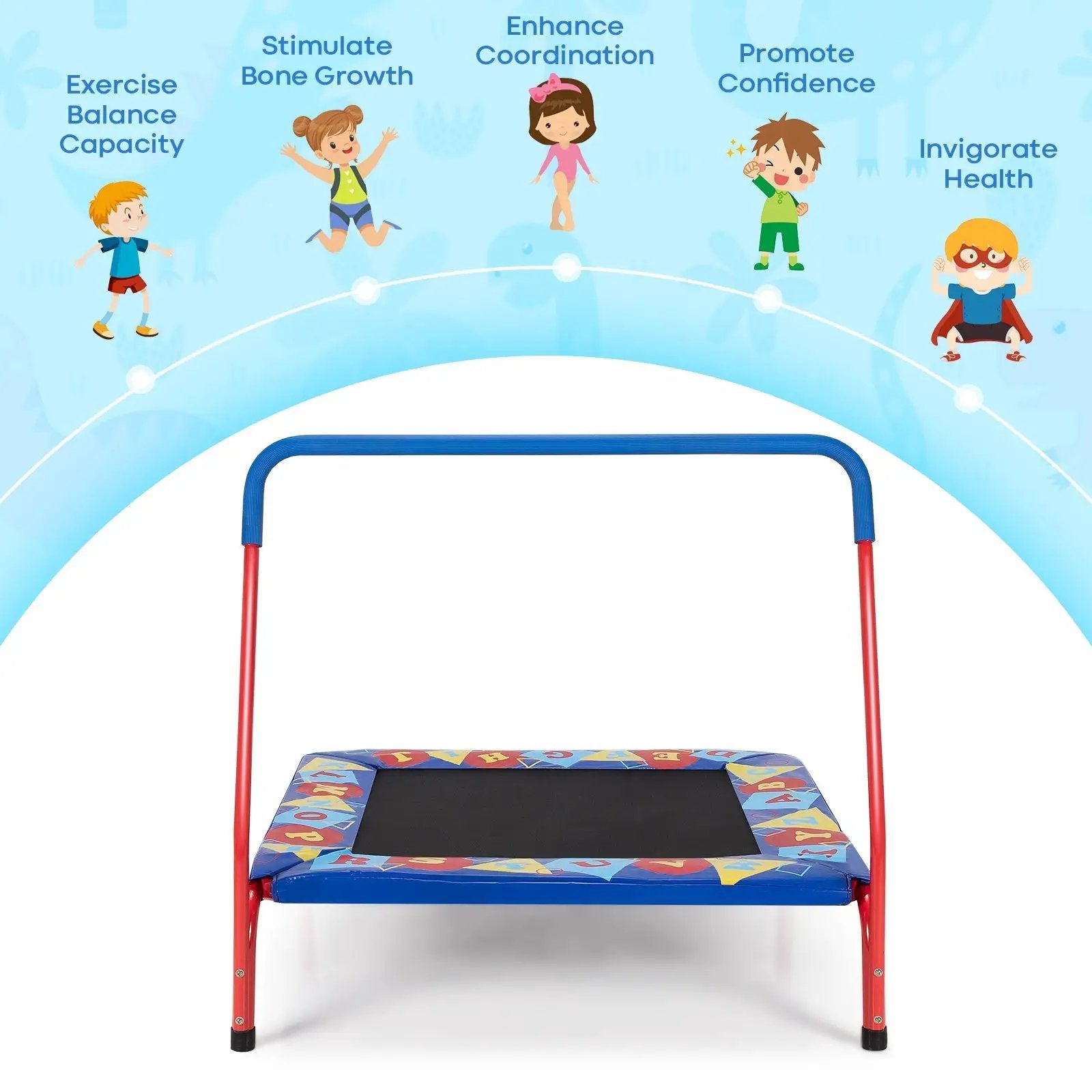 36 Inch Kids Indoor Outdoor Square Trampoline with Foamed Handrail-Blue by DirectDeals