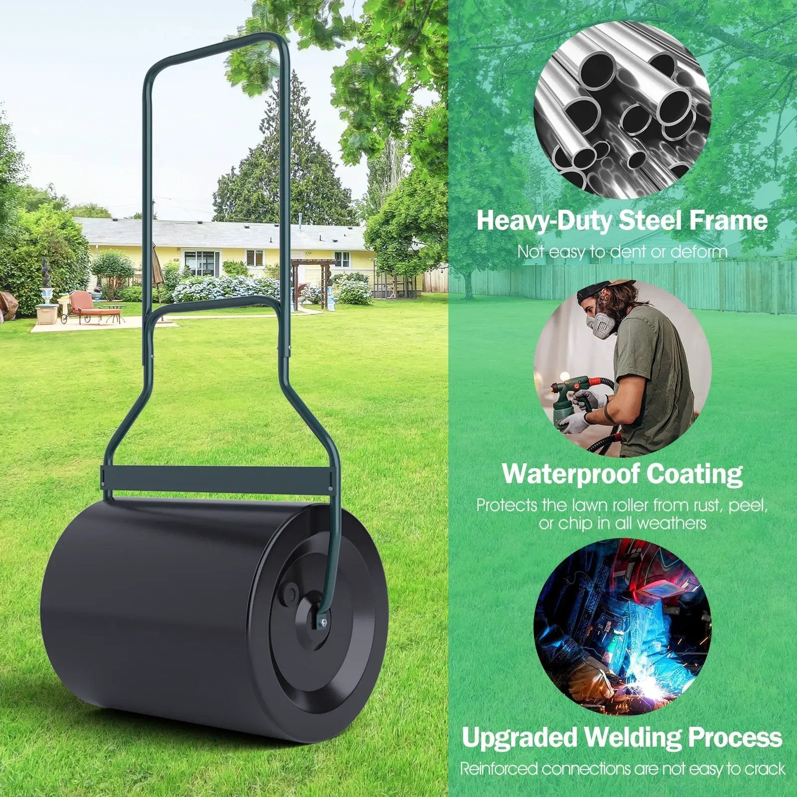 Lawn Roller with U-Shaped Handle for Garden Backyard by DirectDeals