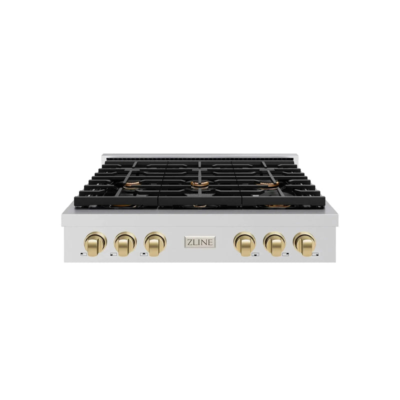 ZLINE 36" Paramount Gas Rangetop Stainless Steel Champagne Bronze SRTZ-36-CB by Farmhouse Kitchen and Bath