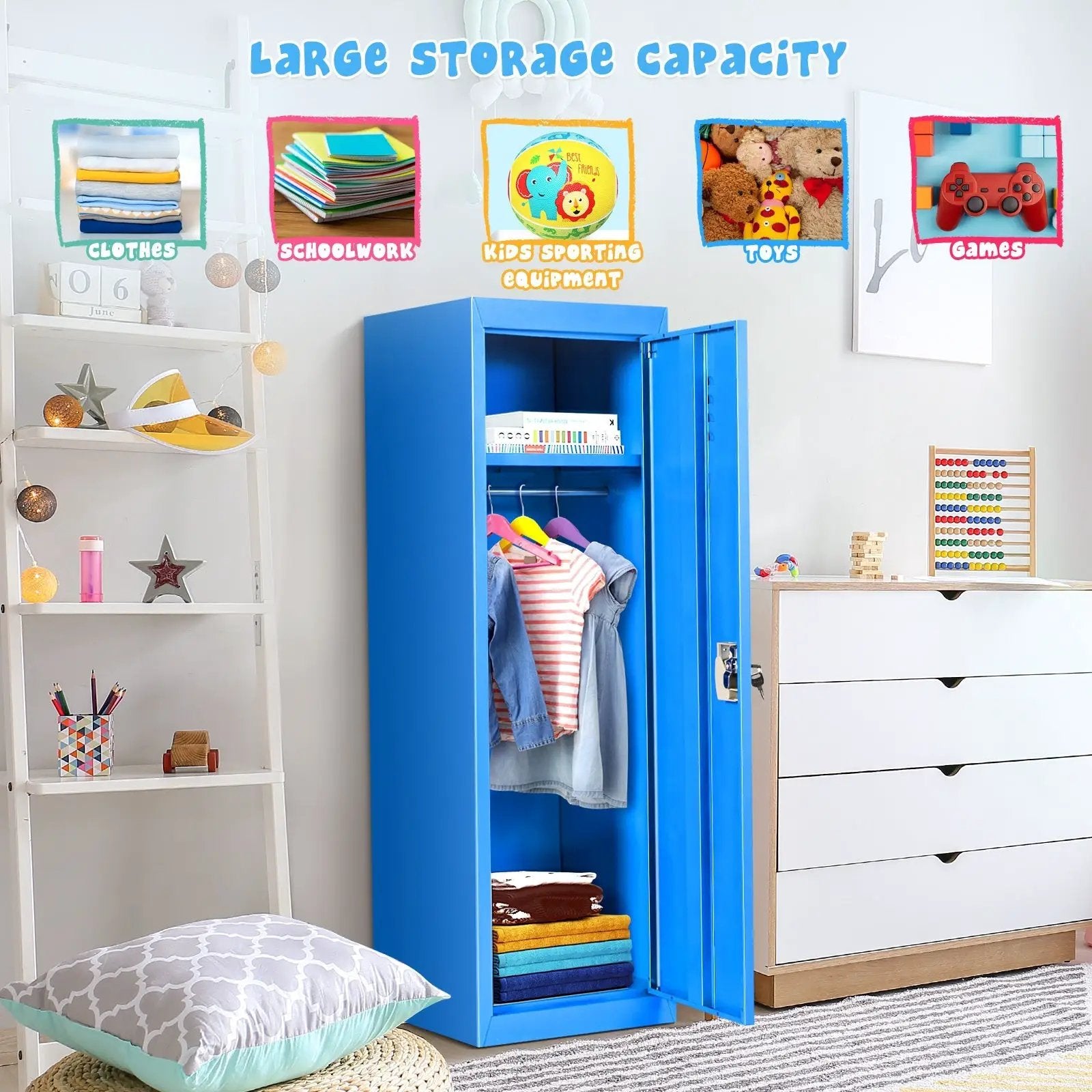 48 Inch Kid Safe Storage Children Single Tier Metal Locker-Blue by DirectDeals