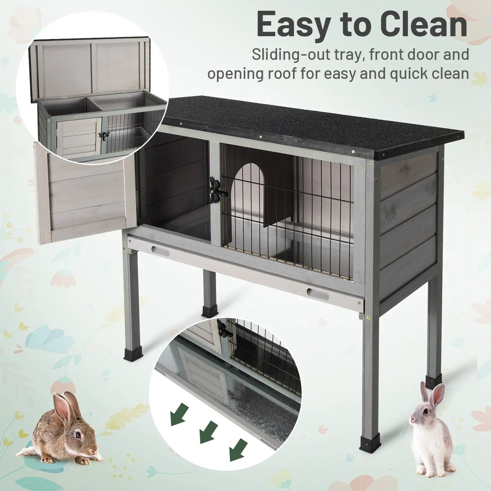 Small Elevated Rabbit Hutch with Hinged Asphalt Roof and Removable Tray by DirectDeals