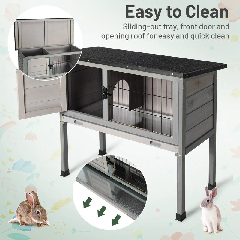 Small Elevated Rabbit Hutch with Hinged Asphalt Roof and Removable Tray by DirectDeals