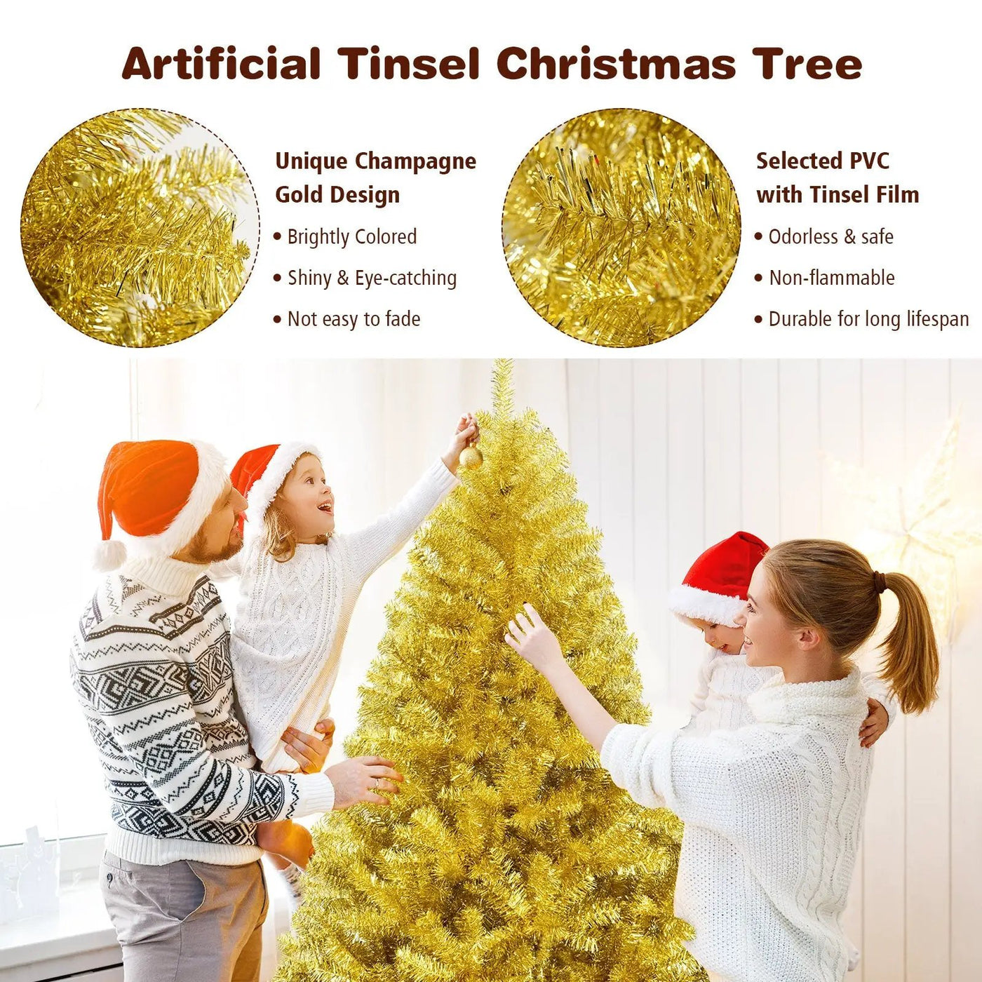 6/7.5 Feet Artificial Tinsel Christmas Tree Hinged with Foldable Stand by DirectDeals
