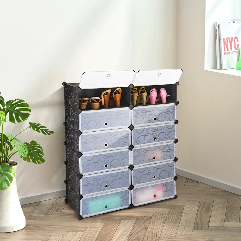 12-Cube DIY Portable Plastic Shoe Rack with Transparent Doors by DirectDeals