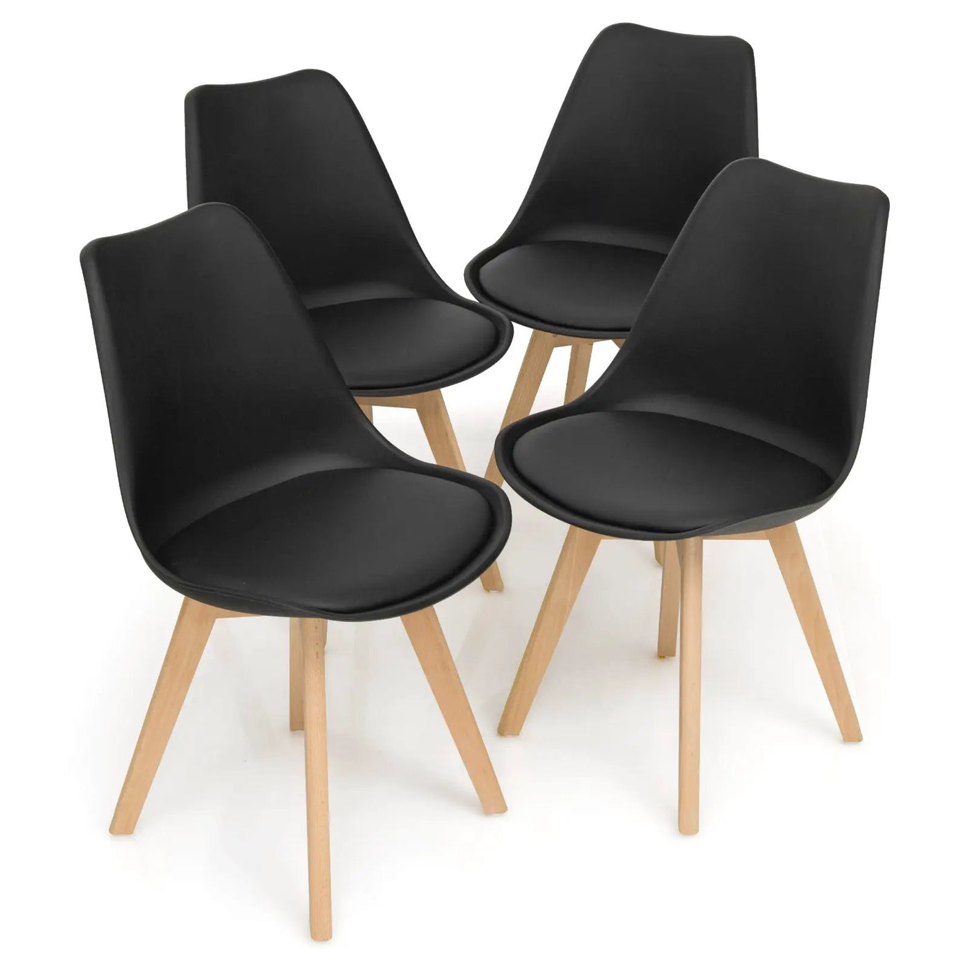 Set of 4 Dining Chairs Mid-Century Modern Shell PU Seat with Wooden Legs by DirectDeals