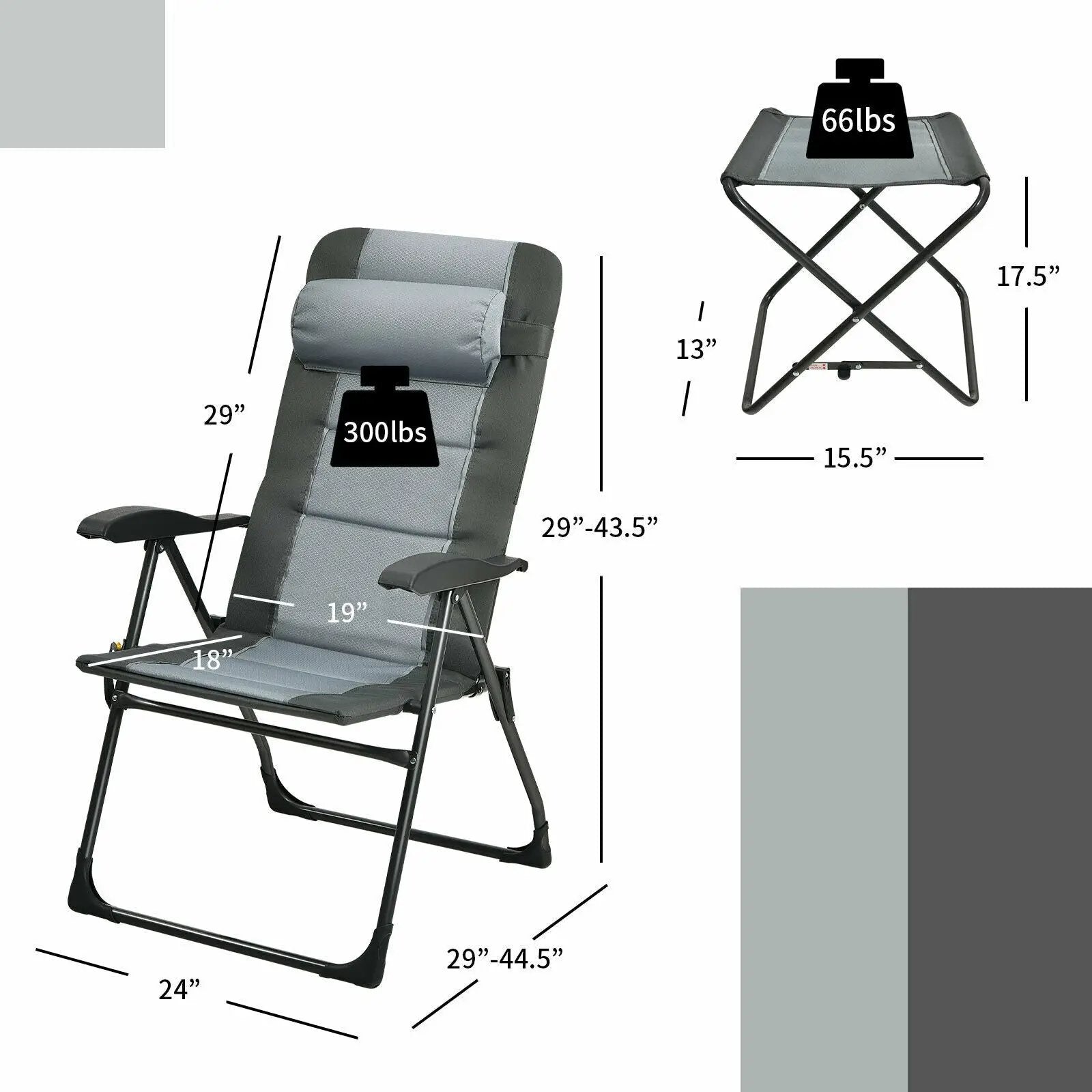 Set of 2 Patiojoy Patio Folding Dining Chair with Ottoman Set Recliner Adjustable-Gray by DirectDeals