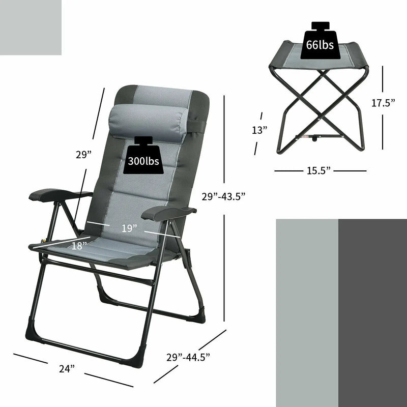 Set of 2 Patiojoy Patio Folding Dining Chair with Ottoman Set Recliner Adjustable-Gray by DirectDeals