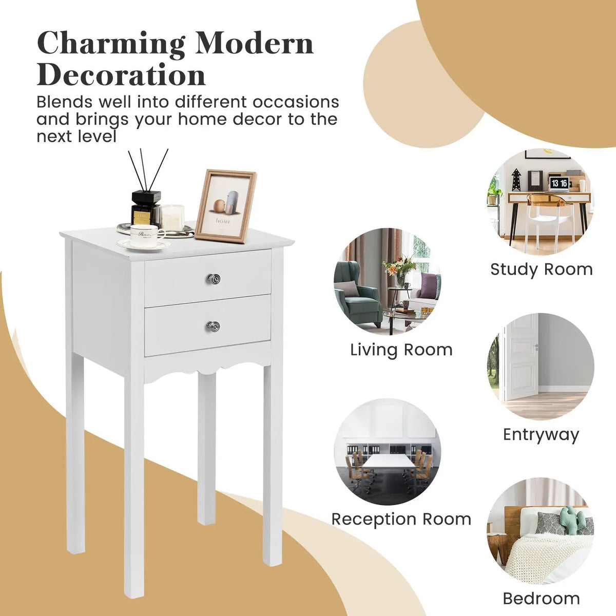 Side Table End Accent Table with 2 Drawers-White by DirectDeals